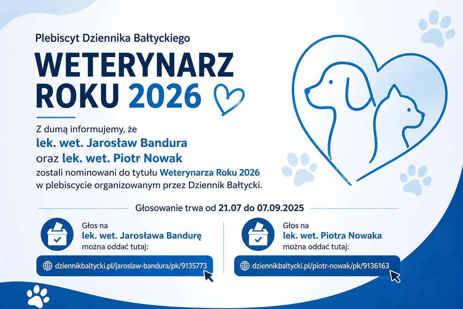 Plebiscyt Weterynarz Roku 2026 — nominacja lek. wet. Jarosława Bandury i lek. wet. Piotra Nowaka