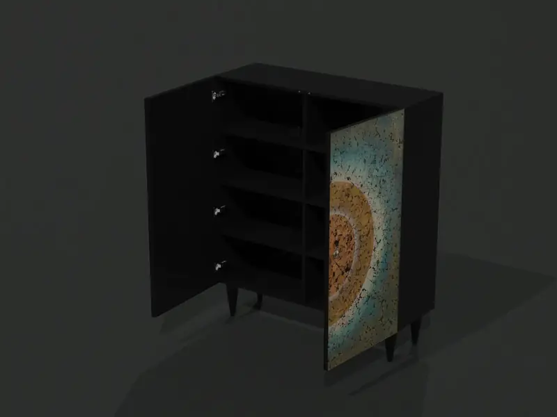 Komoda Mandala z otwartymi drzwiami - wizualizacja 3D