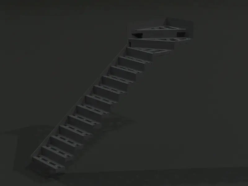 Stalowa konstrukcja schodów - widok modelu 3D