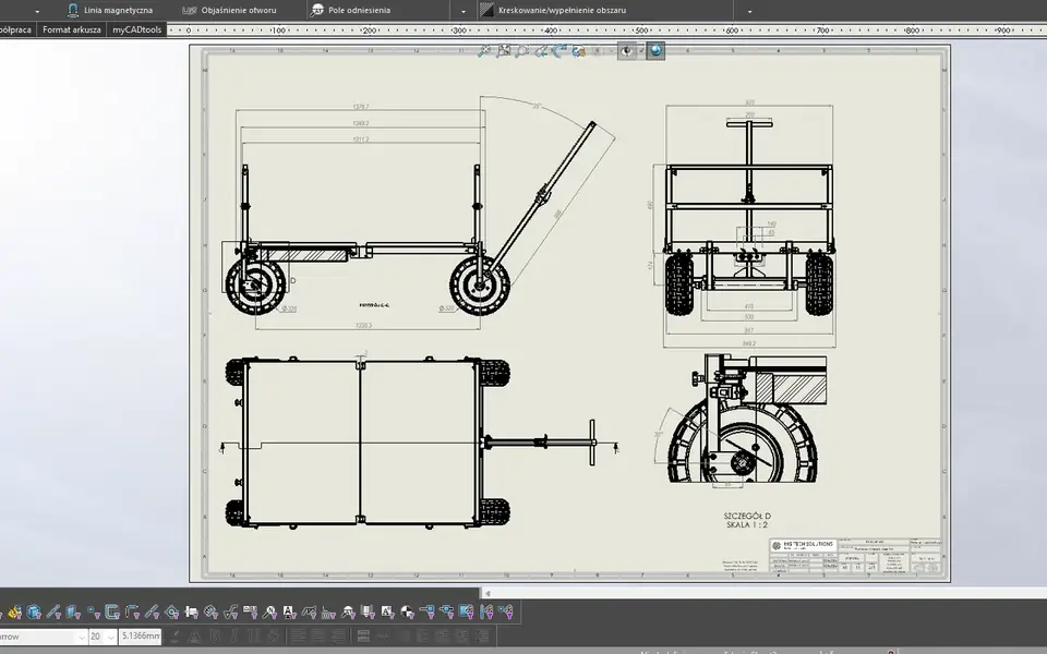 Rysunek wykonawczy platformy składanej w SolidWorks - dokumentacja 2D