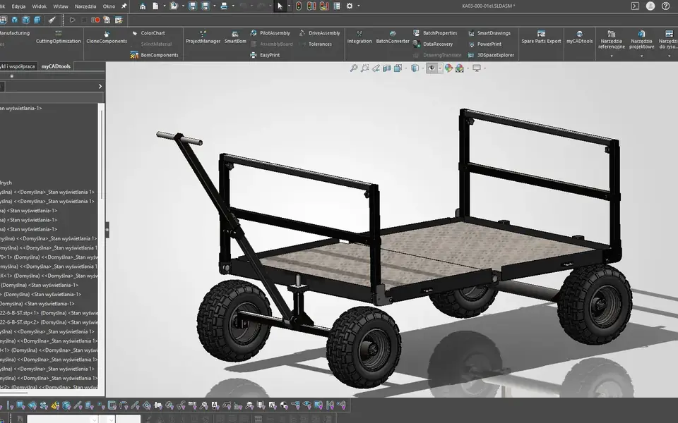 Model 3D platformy jezdnej w SolidWorks - ekran projektu MG Tech Solutions