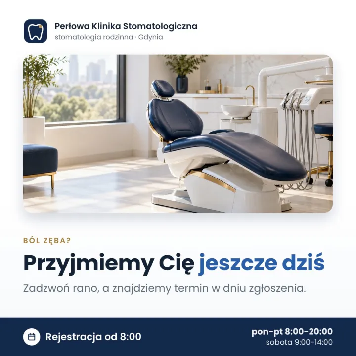 Przykładowa grafika kliniki stomatologicznej: ból zęba, przyjmiemy Cię dziś