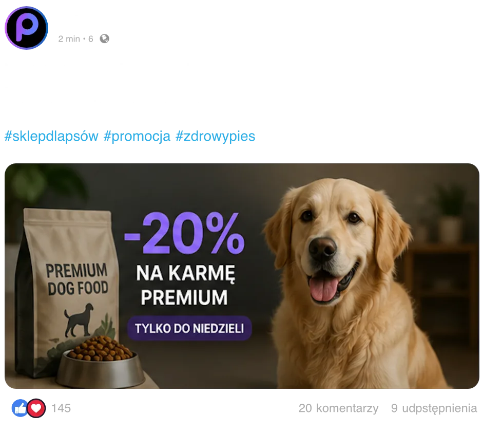 Podgląd postu wygenerowanego przez AI w panelu Publineo